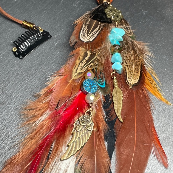Artisan Designed Bohemian Feather Hair Clip with Beads - Picture 7 of 10